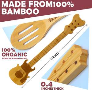 ชุดเครื่องครัวไม้ไผ่รูปกีตาร์ 5 ชิ้น, ช้อนไม้ 3 ชิ้น ตะหลิว 1 ชิ้น ที่คีบ 1 ชิ้น, อุปกรณ์ครัวและของตกแต่งธีมดนตรีแสนสนุก - Product Image 2