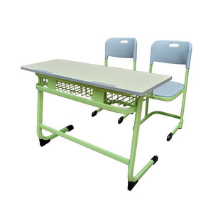 Muebles para Aula, Escritorio Escolar Doble Combinado con Silla, Escritorio Escolar Doble para 2 Estudiantes, Escritorio Escolar de Madera - Product Image 2