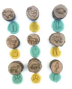 9 PCS 동물 발자국 트랙 Playdough Stampers 나무 숲 동물 트랙 크리 에이 티브 나무 공예 유기농 몬테소리 나무