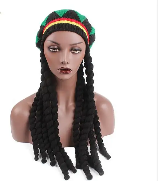Mũ Hip Hop Dệt Kim Tóc Giả Bện Mũ Nam Jamaica Mũ Len Mùa Đông Ấm Áp
