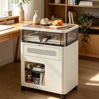 Table de Chevet Pliante Portable avec Tiroir de Rangement, Chariot de Rangement à Plateau en Bois Transparent, Organisateur pour Maison et Bureau