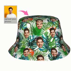 Sombrero de Pescador Personalizado con Hojas Tropicales Hawaianas, Diseño de Dibujos Animados sobre Fondo Blanco, para Hombre y Mujer - Product Image 1