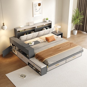 Meubles de chambre à coucher <span class=keywords><strong>Lit</strong></span> de rangement au design simple avec dossier souple <span class=keywords><strong>Lit</strong></span> Queen Size en cuir personnalisé avec tiroirs pour garçons et filles - Product Image 2