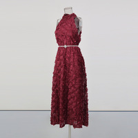 Robe longue élégante pour femme, taille haute, unie, avec décorations florales et volants, col rond, sans manches, coupe ajustée, pour soirée