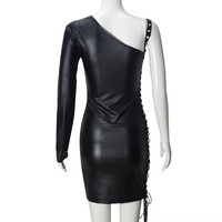 Robe Moulante Sexy à Une Épaule pour Femme, Mini Robe Serrée Noire Patchwork Bandage, Idéale Soirée Club