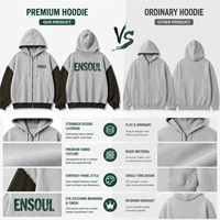 Sweat-shirt à capuche zippé en mélange de coton premium, logo personnalisé, coutures vieillies, texture jacquard contrastante, streetwear, fermeture éclair intégrale