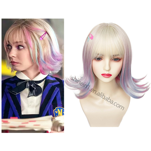 Perruque Courte Ondulée Bob Ombrée Bleu <span class=keywords><strong>Rose</strong></span> pour Cosplay de la Personnage Enid Sinclair de la Série TV Wednesday - Vente Flash - Product Image 6