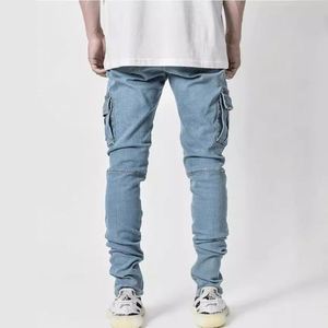 2025 nuova moda <span class=keywords><strong>Jeans</strong></span> da uomo di alta moda popolare con tasche <span class=keywords><strong>laterali</strong></span> attillate Casual pantaloni in Denim da uomo - Product Image 2