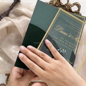 Carte d'invitation personnalisée en acrylique transparent pour mariage, anniversaire, Noël, Saint-Valentin, avec estampage à chaud doré et impression sérigraphique - Product Image 2