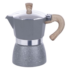 Atlantic 3 Cup Moka Pot Coffee Maker <b>With</b> <b>Wooden</b> <b>Handle</b> And Speckled Base For Stovetop Brewing - Product Image 1