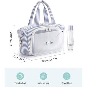 OEM Striped Cosmetic <b>Bag</b> Travel Toiletry Organizer Women <b>Makeup</b> Storage Pouch with Handle <b>Large</b> Capacity Wholesale Supplier - Product Image 2