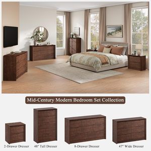 Tall Walnut Chest of <b>Drawers</b> <b>6</b> <b>Drawer</b> Vertical Dresser with Hidden Recessed Pull Handles Unique & Thickened Frame - Product Image 2