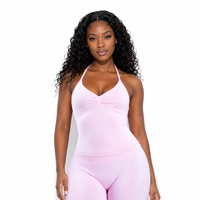 Ensemble de leggings de sport personnalisés respirants pour femmes, ensemble de yoga sans couture, débardeurs dos nu, taille haute, effet froncé, tenue de fitness et de sport