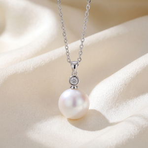 Copper Bezel Set Single CZ Top <b>Large</b> Round Freshwater <b>Pearl</b> Drop Pendant <b>Necklace</b> Classic Minimalist Jewelry for Women - Product Image 3
