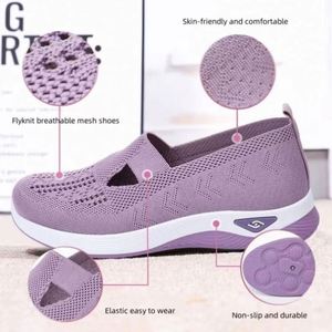 Baskets décontractées d'été pour femmes, à enfiler, avec empeigne en maille respirante, semelle intermédiaire en PVC, antidérapantes, à sangle réglable, pour la marche et le sport, plates - Product Image 4