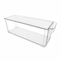 Boîte de rangement transparente moderne en PET grande capacité pour réfrigérateur, avec couvercle à nervures, organisateur de nourriture haut avec poignée pour armoire de réfrigérateur