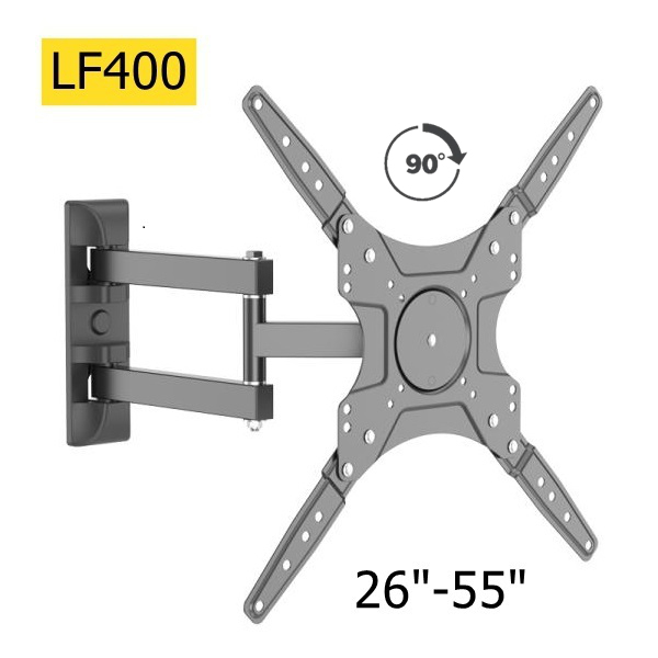 Articulating TV Wall Mount 26-55 Inch 30kg VESA 400x400mm ±90° Swivel +5°/-10° Tilt 65-495mm Cold Rolled Steel