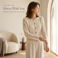 Cardigan en dentelle crochetée pour femme avec logo personnalisé, manches longues, boutons sur le devant, tricot ajouré, pull pour le quotidien, OEM ODM