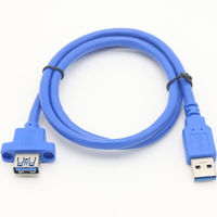 Câble d'extension USB 3.0 AM AF à montage sur panneau, verrouillage à vis, charge rapide 3A, âme en cuivre, isolation PVC/PTFE/Nylon, CE ROHS, longueur personnalisée