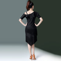 Nouvelle Robe de Danse Latine en Soie Style Justaucorps Printemps-Été 2026 pour Femme Adulte, Sans Manches, Épaule Dénudée, Sexy, Coupe Ajustée, avec Pompons