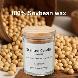 Oshine Pack Glass Jar Scented Handmade Soy Wax <b>Candles</b> With Wooden Lid Natural Fragrance for Bedroom Relaxation - Product Image 4
