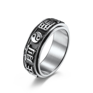 Anillo de Hombre de Acero de Titanio con Diseño Retro Chino de Nueve Caracteres Mantra Bagua Giratorio, Joyería de Regalo - Product Image 1