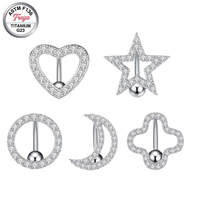 14G F136 Titan Piercing für Frauen, gebogener Bauchnabelring mit Zirkonia, G23 Zirkon Herz Stern Nabelpiercing Körperschmuck