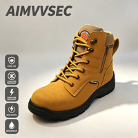 Bottes de travail montantes AIMVVSEC à embout d'acier, lacets et fermeture éclair latérale, en cuir nubuck, semelle en caoutchouc pour la construction, l'usine et l'exploitation minière