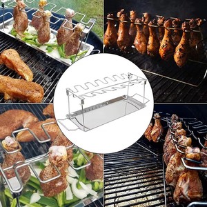 <b>BBQ</b> Stainless Steel Folding Chicken Leg Rack 14 Cassette <b>Tray</b> Roast Chicken Rack Camping Outdoor Heat Resistant Easily Box - Product Image 3