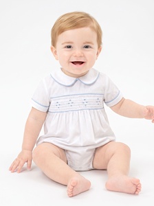 Body Estivo per Neonata con Colletto Peter Pan e Ricamo Floreale Smock Fatto a Mano, Maniche a Sbuffo, Personalizzabile, Maxine - Product Image 3