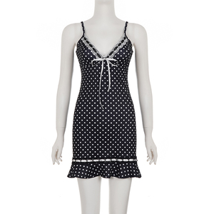 Vestido Camisero Sexy de Moda con Encaje y Parches de Lunares, Cuello en V, Ajustado y Corto - Product Image 6