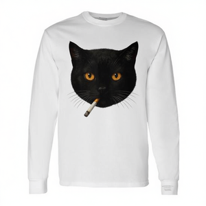 Black Cat Smoking <b>Cigarette</b> Long <b>Sleeve</b> T-Shirt Crew Neck Unisex Adult Digital Printing Promotional - Product Image 2