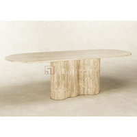 Hôtel Maison de luxe Mobilier de table colonne en pierre design Table à manger en travertin Ensemble table à manger en marbre