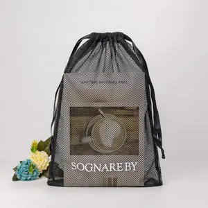 Mesh Polyester Geschenk Kordel zug Tasche für die Förderung Recycled Nylon Polyester Mesh Bag Wieder verwendbare Mesh Net Polyester Taschen