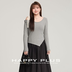 เสื้อถักแบบเปิดไหล่รันฉี แขนยาว ชายเสื้อไม่สม่ำเสมอ เนื้อผ้านุ่ม สำหรับผู้หญิงไซส์พลัส สไตล์วิทยาลัย - Product Image 4