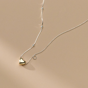 Bijoux de mode 925 argent sterling coeur plaqué <span class=keywords><strong>or</strong></span> colliers petite boule ronde chaîne de perles pour les femmes saint valentin fête des mères - Product Image 2