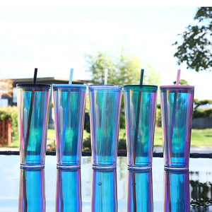 Gobelet en plastique réutilisable à double paroi, holographique, effet arc-en-ciel, irisé, de luxe, 2026, vente en gros, logo personnalisé - Product Image 3