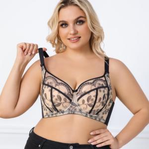 Reggiseno in Pizzo Plus Size Personalizzato, Sexy con Scollo Profondo a V, Push-up, Ricamo Floreale Nero e <span class=keywords><strong>Nude</strong></span>, Stile Europeo, Comodo con Ferretto - Product Image 2