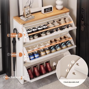 Meuble à chaussures mural blanc pour entrée, ultra-étroit, en métal, avec porte rabattable, organisateur de rangement pour chaussures réglable - Product Image 3