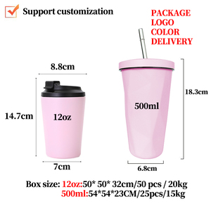 Tasse à café irrégulière ZY 12oz avec couvercle de paille, tasse rose Half Million <span class=keywords><strong>500ml</strong></span>, tasse de voyage personnalisée avec logo imprimé - Product Image 3