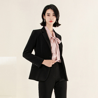 Blazer Wanita MINZESTYLE Musim Semi/Gugur Kancing Tunggal Kerah Notch Bahan Woven Bernapas Bisnis Lengan Panjang Model Panjang Reguler