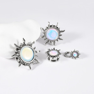 Acero inoxidable blanco brillo película sol forma oreja medidores tapones y túnel expansor peso Camilla Piercing Unisex cuerpo joyería - Product Image 2