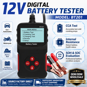 Testeur de batterie SOC en gros 12V pour automobile, marine, <span class=keywords><strong>moto</strong></span> – Analyseur numérique SOH BT201 – Outil de mesure de résistance interne et CCA pour les professionnels - Product Image 1