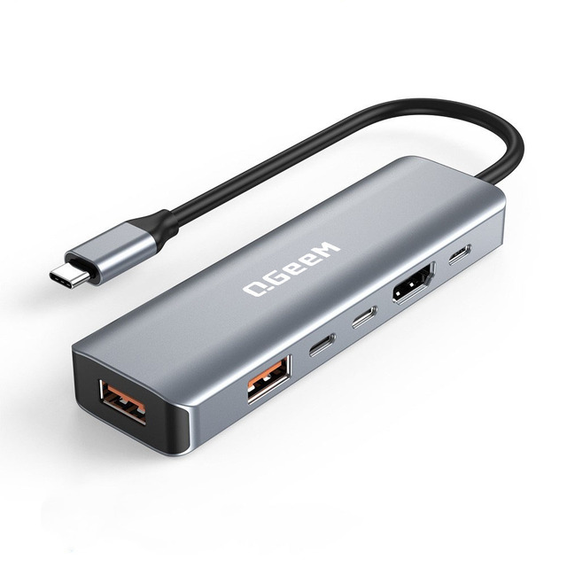QGeeM USB C 6 in 1 Hub With 4K60Hz H DMI2.0 2*USB C3.2 2*USB3.2 10Gbps PD 100W Fast Charging Docking Station for Laptop PC
