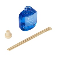 Bouteilles en verre carrées plates bleues décoratives écologiques personnalisées avec bouchons, diffuseurs de roseaux au sel marin et au bois flotté, désodorisant d'intérieur
