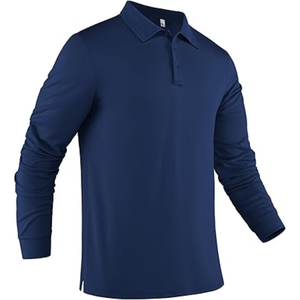 Camisa Polo de Manga Larga con Cuello y Botones para Hombre, Color Sólido, Estilo Casual - Product Image 1