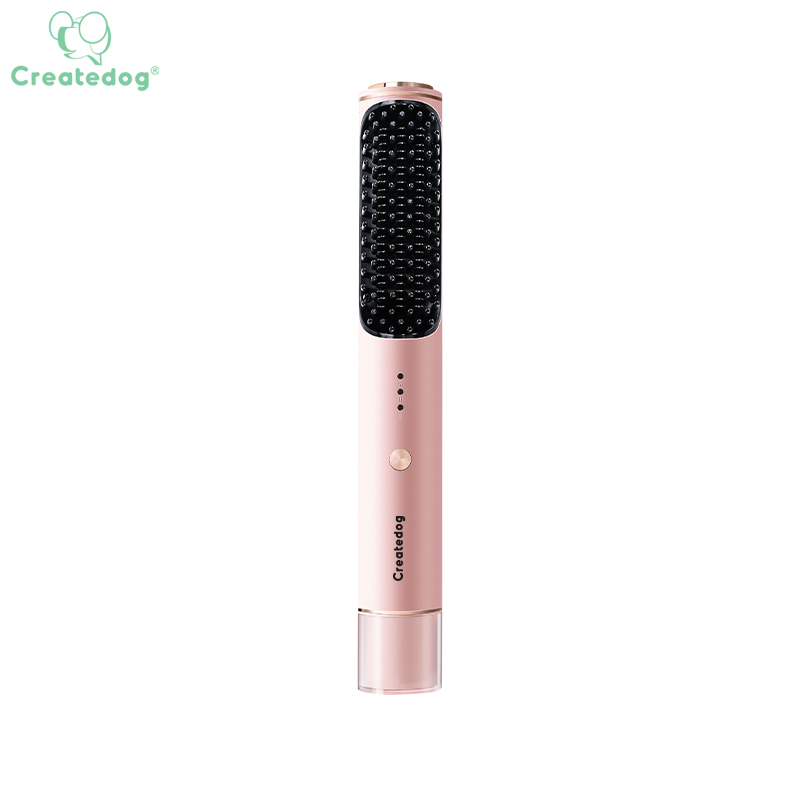 Перезаряжаемый портативный мини-выпрямитель для волос с отрицательными ионами, горячая расческа для волос, выпрямитель для бороды, розовая щетка для волос