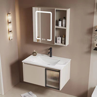 Ensemble de meuble-lavabo mural de luxe moderne avec vasque en céramique, armoire à porte vitrée, miroir, option salle à manger, fourniture directe usine sur mesure pour