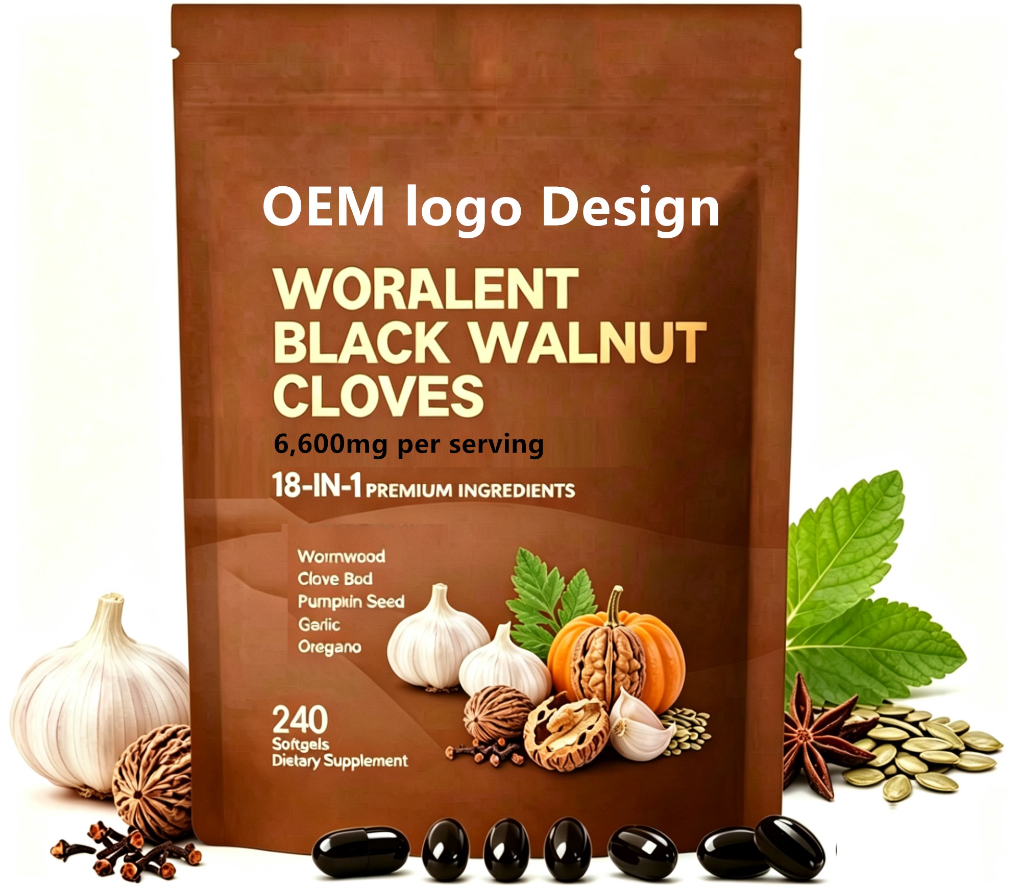 GMP Stock OEM Logo Premium Ingredients 240 Softgels Dietary Wormwood Black Walnut Cloves Adult Use Immune Support Supplement