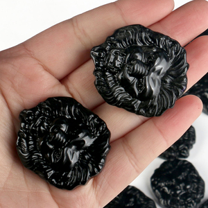 Pendentifs en obsidienne sculptée en forme de lion pour la fabrication de bijoux, vente en gros - Product Image 1
